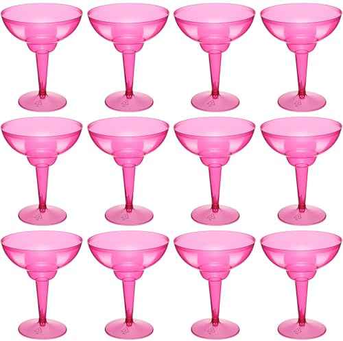 ywmigl Lot de 12 verres à margarita en plastique - 355 ml - Décorations de fête à thème mexicain - Verres à martini, à cocktail pour mariage, carnaval sur le thème mexicain (rose rouge)