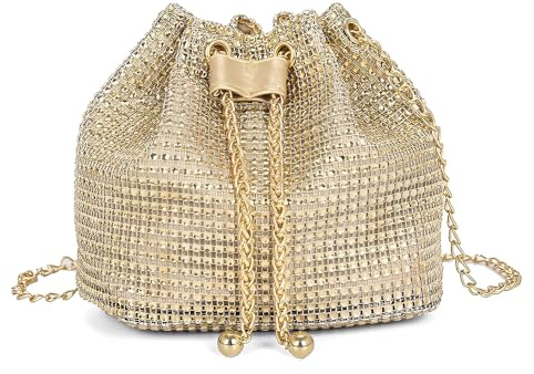 XFSRG Pochette Femme en Strass Brillant Élégant Soirée Clutch Sacs à Bandoulière avec Chaîne pour Mariage Fête Vacances(Or)