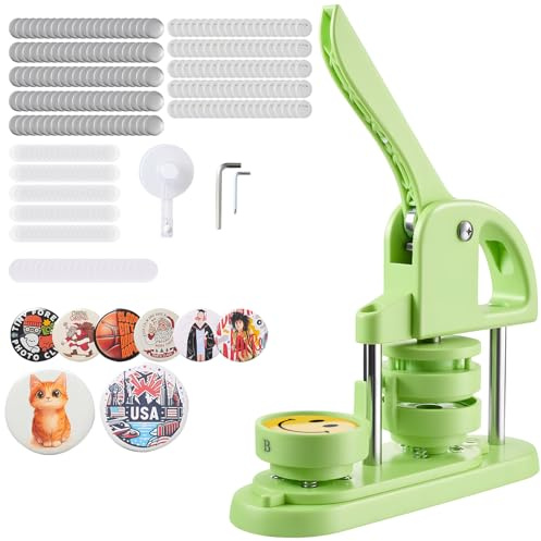 VEVOR Macchina per Spille, Macchina Punzonatrice con 100 pezzi Kit per Fustellatrice Manuale per Badge 58 mm, Impugnatura Ergonomica, per Spille Personalizzate Fai da te, Verde