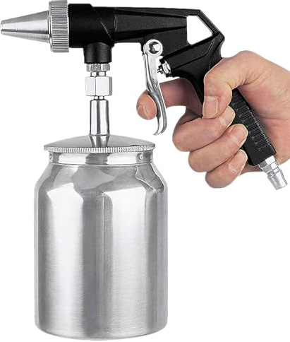 Qivine Pistolet Sablage, Sableuse Pneumatique avec Buse de 6 mm, Sableuse avec Réservoir de Sable de 1L, Pression Max. 6,2 Bar, Consommation d'Air 198 l/min, pour Nettoyer la Rouille et la Saleté