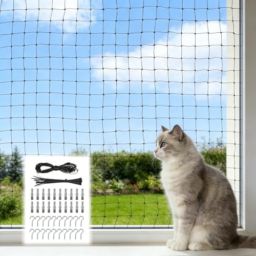 Molirex Filet de Protection Chat 3 x 6 m Nylon Filet Chat Balcon avec Accessoires de Installation pour Balcons, Fenêtres, Terrasses, Escaliers (Noir)