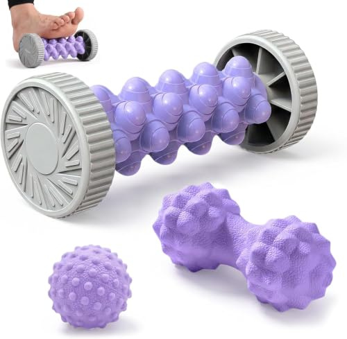 Dexpally 3 Piezas Rodillo Fascitis Plantar, pelota masaje pies, Rodillo Masajeador Pies Pelota Masaje Fascitis Plantar para Alivio de Fascitis Plantar, Dolor de Arco y Estrés. (Morado)