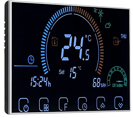 FTVOGUE Smart Termostat WiFi-termostat med Pekskärm LCD-skärm Veckoprogrammerbar 41 Till 95F Temperaturinställning för Elpanna Vattenuppvärmning Hembruk (Elektrisk golvvärme)