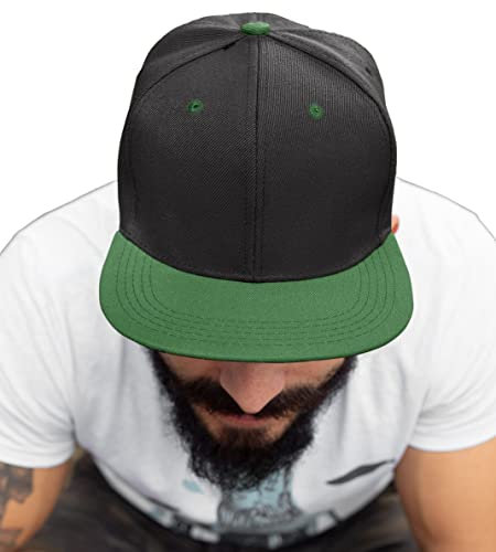 4sold ABC Rot Schwarz Cap Snapback Baseballkappe Druckknopfverschluss verstellbar mit flachem Schirm viele Farben (Black Green)