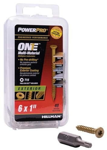 Power Pro Premium One Multi-Material Flat Head Screws, Epoxy Coated Steel, Fasten in Wood, Metal, Concrete, Drywall and Plastic, Bronze, #6 x 1 inch, Box of 40 Screws