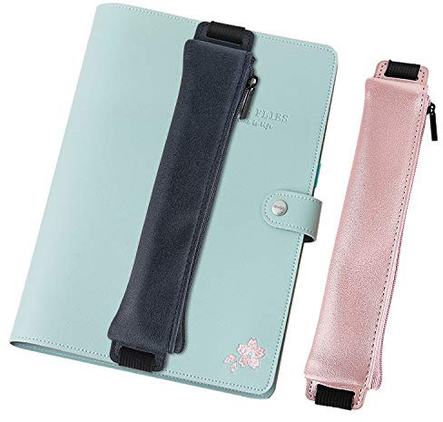 MoKo 2 Stück Federmäppchen, PU Leder Federtasche mit Elastisch Band, Stifthalter Notizbuch stifteetui für Tagebuch, Notizbuch, Schulbedarf für Schule und Büro, Roségold & Dunkelblau