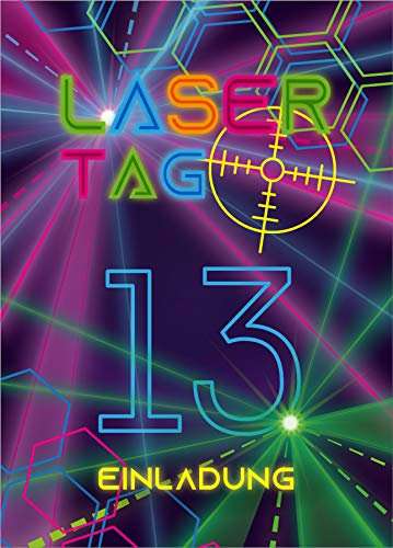 Junaversum 12 Einladungskarten zum 13. Geburtstag dreizehnte Kindergeburtstag Lasertag Party Mädchen Jungen/Laser Tag