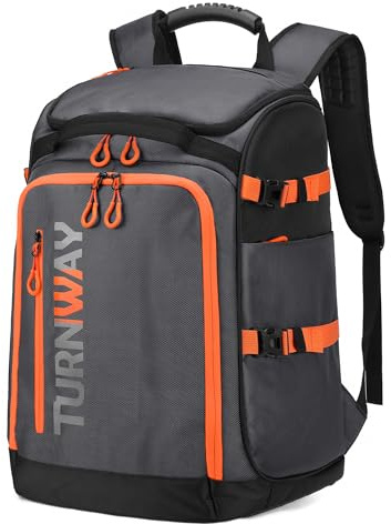 TurnWay Ski/Snowboard Boot Backpack/Ski Boot Backpack | Excellent for Store All Gear | Travel with Waterproof Exterior, Reflective Strip for Men, Women and Youth(Grey-Orange)