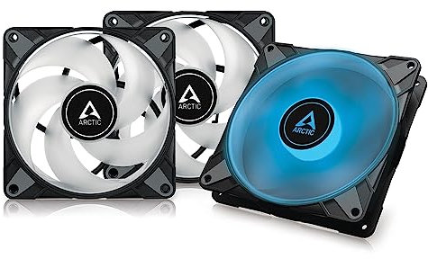 ARCTIC P14 PWM PST RGB (3 Stück) - Gehäuselüfter, Case Fan, 140 mm PWM, Optimiert für statischen Druck, Semi-Passiv: 200-1900 RPM - Schwarz