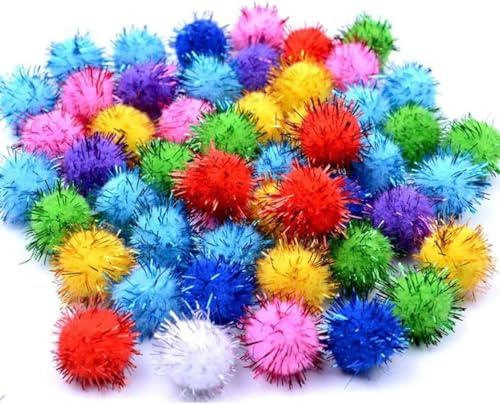 LATRAT 500 bolas de pompón de lentejuelas para manualidades, pompones de lentejuelas, pompones de lentejuelas brillantes con pana metálica para hacer joyas y manualidades
