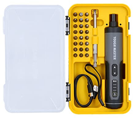 TOUGH MASTER Screwdriver Cordless Electric 3.6V DIY Rechargeable 24 Piece Bit Set, 3 Speed Magnetic Bit Holder, USB Charging Cable with Case in Black & Yellow