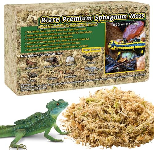 Riare 150g Prämie Sphagnum Moss for Reptiles Natürlich Terrarienmoos Ziegel für Reptilien Lebendes Frösche Schlange Torf Torf Bettzeug Leopard Tiger Schildkröte Annose Orchideen Pflanzen(150g)