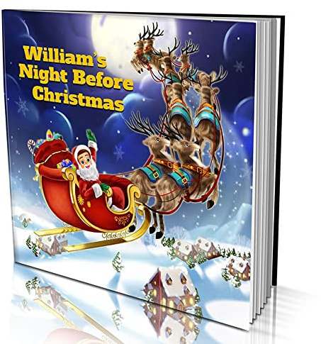 Personalised Story Book by Dinkleboo -Night Before Christmas - for Kids Aged 0 to 8 Years Old - A Story About Your Child Spreading Christmas Cheer - Soft Cover - Smooth, Matte Finish (20x20cm)