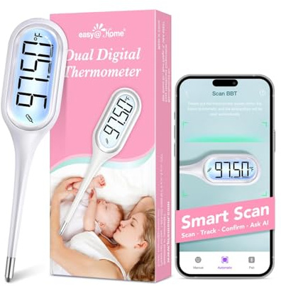 Easy@Home Basal Thermometer for Ovulation Tracking: 1/100th Degree Precision, Dual Mode - Accurate BBT & Fast Read for Fever | 30 Memory Recall, Premom App OCR Scan | EBT-013