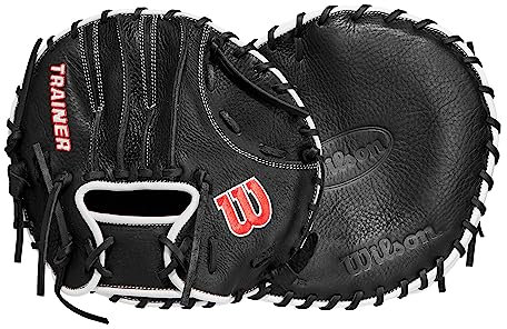 WILSON Unisex, Teenager Trainer Infield Pfannkuchen-Trainingshandschuh, Schwarz/Rot, 27.5 inch