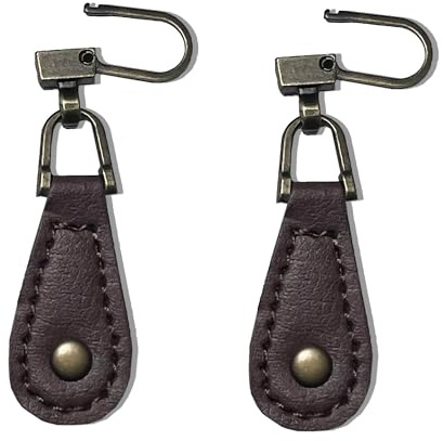 Lot de 2 tirettes de fermeture éclair de rechange en cuir pour réparation de fermeture éclair cassée pour veste, pantalon, sac à dos, sac à main (marron en forme de larme)