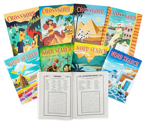 Three Little Twigs: Puzzle Book 8pc Bundle - 4 WordSearch Books & 4 Crossword Books, Themed Puzzle Fun Every Day, Kids Ages 9+
