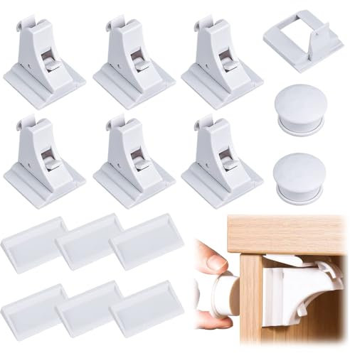 6 Stück Kindersicherung Schrank + 2 Magnetische Kindersicherung Schlüssel, Baby Sicherheit Magnetisches Schrankschloss, Unsichtbare Babysicherheit Schubladensicherung, Ohne Bohren und Schrauben