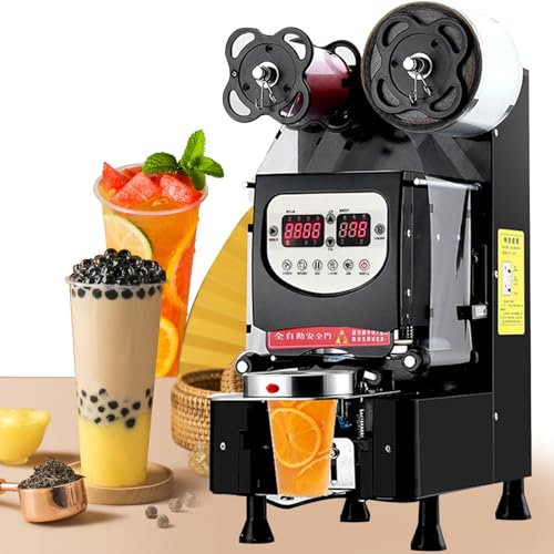 ZHJOPP Máquina automática de Sellado de Tazas de té, 350W, 650-800 Tazas/Hora, sellador de Batidos de café, té con Leche, Color Negro