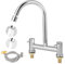 Kitchen Bridge Mixer Taps with 360° Swivel Spout, 2 Hole Sink Mixer Taps Dual Levers Faucet, 180 mm Centers Deck Mounted Chrome Sink Tap 2 Function Sprayer, 1/4 Turn Cold and Hot Mixer Tap (Silver)