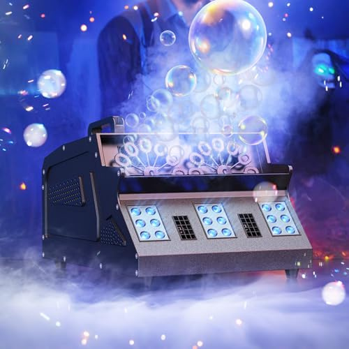 LoJax Macchina per Fumo con Bolle, Macchina Nebbia 1500w con 18 Effetti RGB 3-in-1, Controllo DMX con Telecomando, Adatto per DJ, Festa, Matrimonio