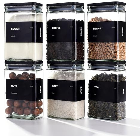 APT 1101 Tarros de almacenamiento de vidrio de 27 onzas con tapa de bambú, juego de 6, botes de vidrio con tapas herméticas, tarros transparentes con tapas para galletas, dulces, té, granos de café y