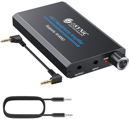 eSynic Amplificador de Auriculares Profesional de 16-600Ω, Amplificador de Auriculares Recargable con 3,5 mm Jack y Interruptor de Ganancia de Dos Etapas, Perfecto para Teléfonos MP3, MP4, etc