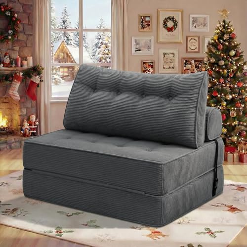 HOMMPA Sofá cama plegable convertible 3 en 1 sofá cama sillón con cojín puf sofá silla cómodo sofá cama sofá suelo salón para dormitorio salón antracita gris 100 cm