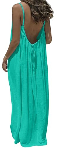 TFNOSIZE Robe Longue Femme Été Maxi Fluide - Dos Nu Bretelles Réglables Coupe Ample Robe Plage Femme Idéale Vacances