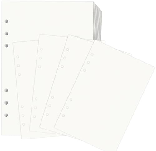 Jiaoshou Pan 240 Feuilles Recharge de Papier A5 Vierge, Papier Épai | 6 Trous Feuillets Mobiles en Couleur Crèmes pour Classeur à 6 Anneaux, Carnet de Croquis et Planificateur