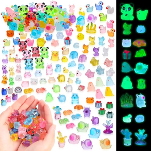 GSrenyu 150 pieces Luminous Miniature Tiny Little Resin Animals, 36 Styles | Resin Animal Glow in the Dark Mini Small Plastic Animal Figures for Potted Garden Aquarium Dollhouse Decor