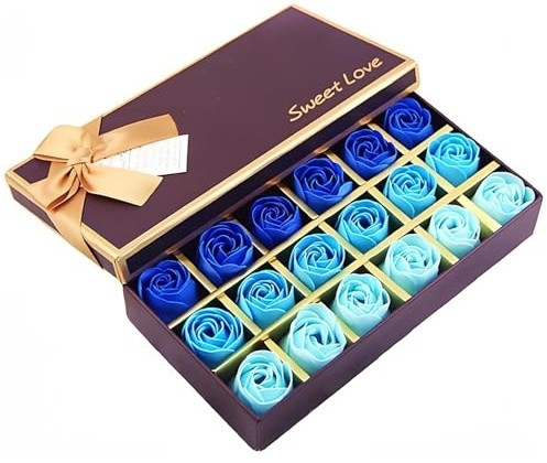 Gearmax 18pcs Aroma de Rosa Baño Jabón Rose Flor en Caja de Regalo Color del Gradiente Fascinante Ramo de Rosas(Color Aleatorio)