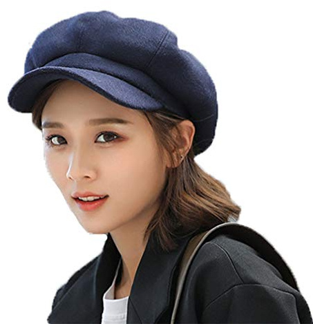 TMEOG Berretto con Visiera Donna Invernale Ottagonale - Baschi Cappello Primavera Beanie Berretti per Donne (Blu)