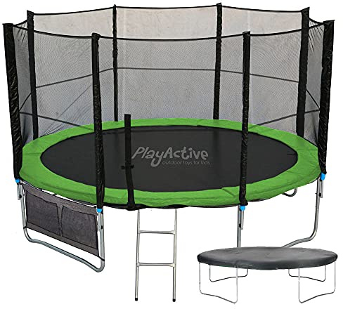 PlayActive 10ft Trampoline With FREE Safety Net Enclosure, Ladder, Rain Cover, Shoe Bag