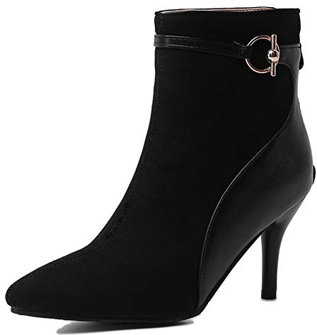 Vrupons Botines de tacón fino con punta puntiaguda para mujer, Negro , 37 EU