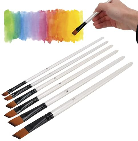 HERCHR Set di pennelli artistici, 6 pennelli professionali per pittura acrilica con Manico corto ergonomico, Pennelli per pittura acrilica, pennelli angolari per pittura(#1)