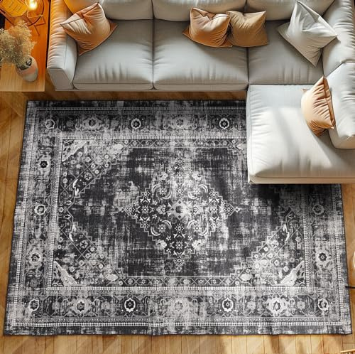 SIMPEX Tappeti a pelo corto, Design orientale, Tappeto Nero, 160 x 230 cm, Tappeti in stile vintage, Tappeto soggiorno