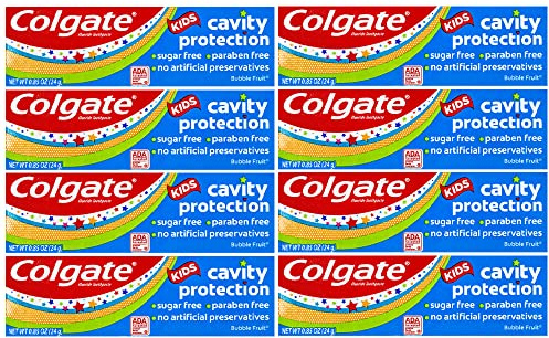 Colgate Kids Cavity Protection Fluoride Toothpaste, Bubble Fruit Flavor, Travel Size 0.85 oz (24g) - Pack of 8