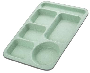 ZGWANSUI Uppdelade tallrikar med vetehalm, 5 fackplattor, återanvändbara, skollunchbricka i plast med avdelare för vuxna, matsektionstallrikar diet middagstallrikar, serveringsfat, diskmaskinssäker