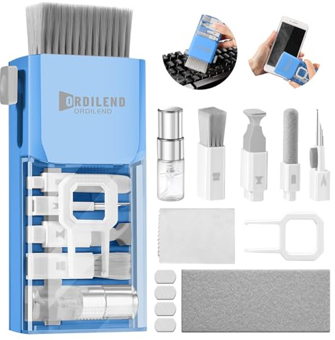 Ordilend Tastatur Reinigungsset, Alles in 1 Screen Cleaner Kit for iPhone Pro Handy, Tastaturreiniger mit Bürste Laptop Keyboard Cleaner for Tablet, Computer, PC Monitor,Kamera mit Patent Himmelblau
