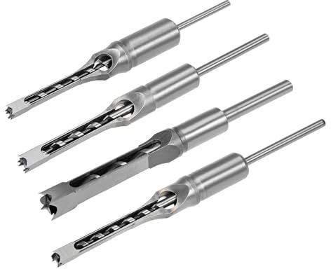 sourcing map 4uds Cuadrado Agujero Taladro barrena para Madera 1/2, 1/4, 3/8, 5/16 Hueco Cincel Escopleadora Barrena Espuela Cortadora Herramienta, Alta Carbono Acero para Madera