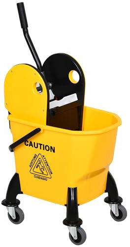 HOMCOM Carro de limpieza, carro de limpieza profesional con cubo, 26L de capacidad con escurridor, carro de limpieza, 44 x 36 x 90 cm, amarillo