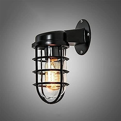 Lámpara de fábrica Diseño original Aplique náutico al aire libre Lámpara de pared impermeable Linterna Jaula de metal industrial Mamparo Lámparas de pared Luces de porche exterior E27 Patio Bar Granja