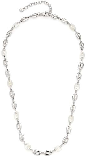 JEWELS BY LEONARDO Halskette Lindi • Collier aus silberfarbenem Edelstahl • Schiffsanker-Kettenglieder aus Perlmut und Edelstahl • 45-50 cm Länge • Geschenk Schmuck für Frauen • 023541
