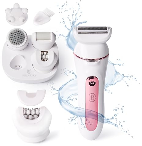 Bella Ciao 10-Piece Rechargeable Epilator Kit for Women, Wet Dry Hair Removal Device with Bikini Trimmer, Facial Brush, Callus Shaver, Foil Shaver, IPX6 Waterproof