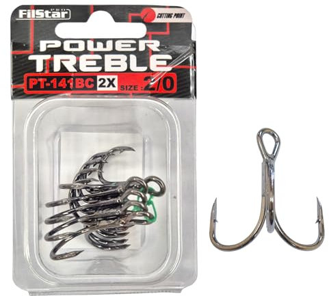 PRO FILSTAR Drillingshaken Set N2/0 5 STK - Drillinge Angelhaken Set - Treble Fishing Hooks Sport Set - Angeln Haken - Kunstköder Jighaken - Hecht Wels Zander Angel Haken - Wobbler & Pilker Jig Haken