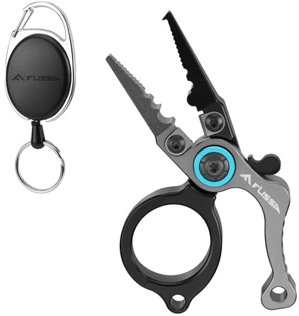 FLISSA Mini Fishing Pliers with Fly Fishing Zinger Retractor, Fish Hook Remover Tool, Split Ring Pliers for Saltwater & Freshwater, Tungsten Carbide Cutters, Fishing Gear Gift for Anglers