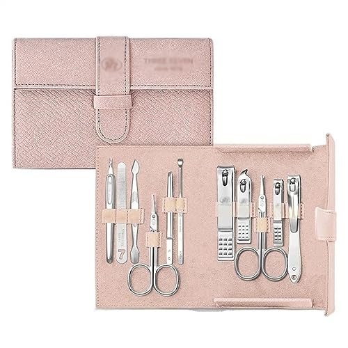 Manikyrset, Manikyrset Professionell 11 i 1 nagelklippningsset, manikyrsats i kolstål med PU-läderfodral, nagelvårdssats for kvinnor,Verktyg för nagelvård(Pink)
