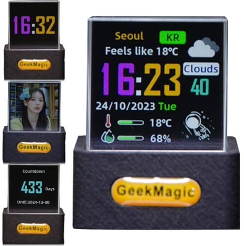 Mini pantalla de cubo holograma 3D, pantalla de fotos 3D de cristal holográfico WiFi, estación meteorológica inteligente y reloj digital con animaciones GIF, marco de fotos electrónico, regalo