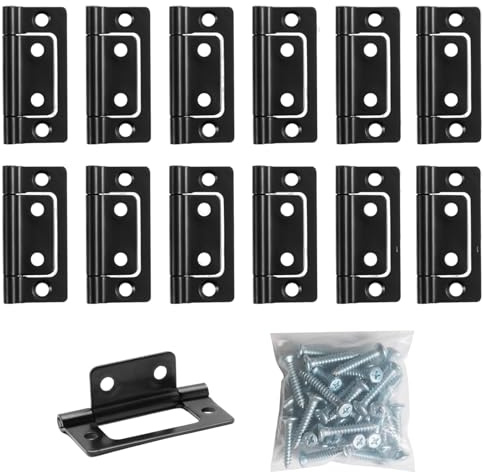 12 Pack, Flush, for Wood, Door Hinges - Heavy Duty 51mm x 24mm with 48 Screws for Cabinet,Black Door Furniture, DIY Projects (Black)